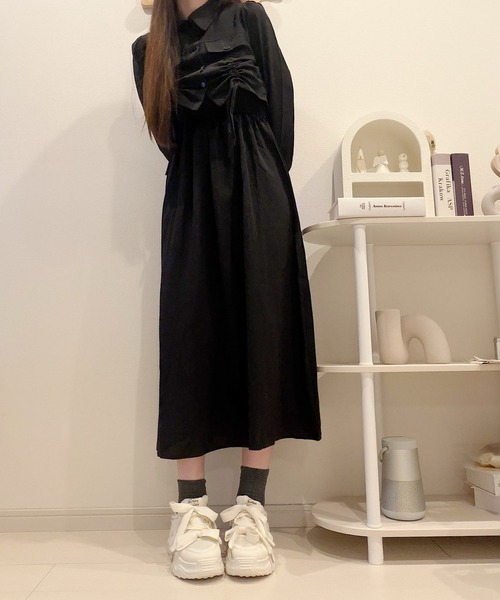 Nana(ナナ)の「シャーリングキャミワンピースセットアップ(セットアップ・レディース・ブラック/アイボリー・X-LARGE/LARGE/MEDIUM)」の14枚目の写真