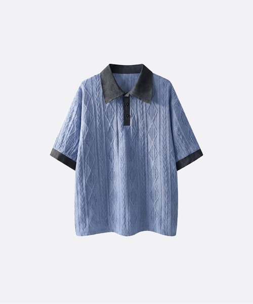 U:UME(ユーム)の「Emboss Polo Shirt(シャツ/ブラウス・メンズ・ブラック/ブルー/アイボリー・XX-LARGE/X-LARGE/MEDIUM/LARGE)」の3枚目の写真