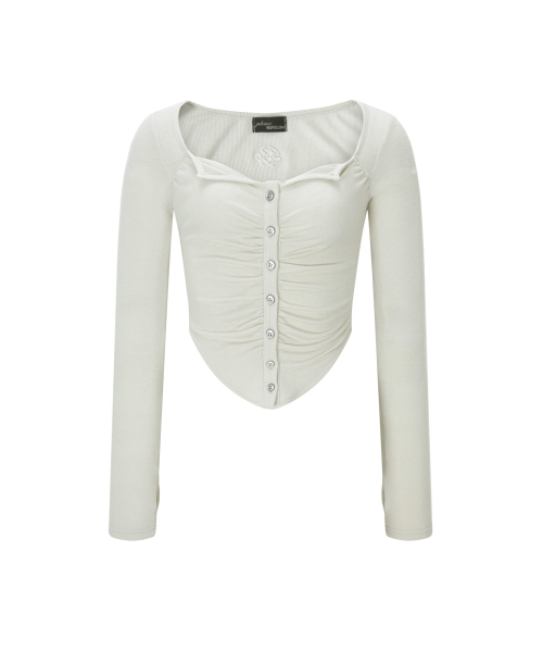 PLEASENOFOLLOW(プリーズノーフォロー)の「Kaya Button Shirring Long Sleeve Top (Ivory)(Tシャツ/カットソー・レディース・その他・FREE)」の2枚目の写真