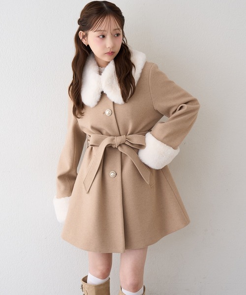 continuer de NICE CLAUP（コンティニューデナイスクラップ）の「フェイクファー付2wayミドルコート（その他アウター・レディース・チャコールグレー/ブラック/ベージュ/アイボリー/その他1/ブラック系その他・FREE）」の5枚目の写真