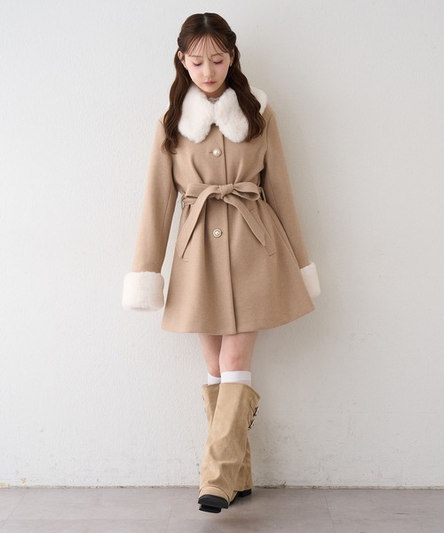 continuer de NICE CLAUP（コンティニューデナイスクラップ）の「フェイクファー付2wayミドルコート（その他アウター・レディース・チャコールグレー/ブラック/ベージュ/アイボリー/その他1/ブラック系その他・FREE）」の18枚目の写真