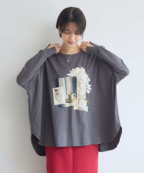 KATHARINE ROSS(キャサリンロス)の「ドルマンスリーブTシャツ/アフタヌーンティードルマンスリーブTシャツ(Tシャツ/カットソー・レディース・オフホワイト/チャコールグレー・FREE)」の1枚目の写真