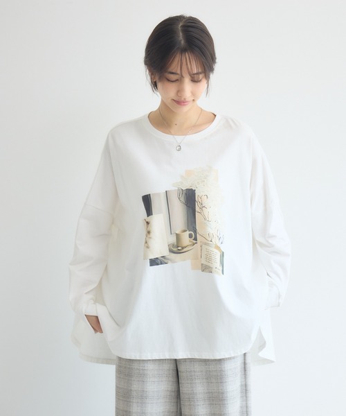 KATHARINE ROSS(キャサリンロス)の「ドルマンスリーブTシャツ/アフタヌーンティードルマンスリーブTシャツ(Tシャツ/カットソー・レディース・オフホワイト/チャコールグレー・FREE)」の6枚目の写真