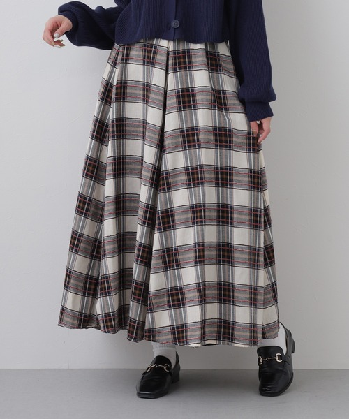 EGLANTINE(エグランティーヌ)の「EGLANTINE セットアップ対応 チェックスカート(スカート・レディース・キナリ/ブラウン・38)」の1枚目の写真