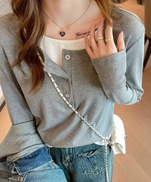 meJane | レイヤード風 ヘンリーネック テレコトップス(Tシャツ/カットソー)
