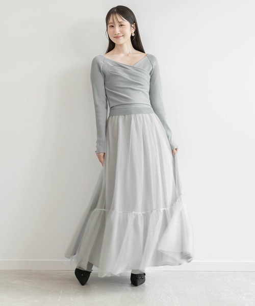 RANDA（ランダ）の「ドレープニットドッキングワンピース（ワンピース・レディース・ブルー/ブラック/アイボリー・1/0）」の3枚目の写真