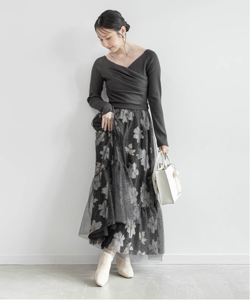 RANDA（ランダ）の「ドレープニットドッキングワンピース（ワンピース・レディース・ブルー/ブラック/アイボリー・1/0）」の14枚目の写真