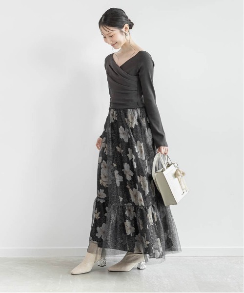 RANDA（ランダ）の「ドレープニットドッキングワンピース（ワンピース・レディース・ブルー/ブラック/アイボリー・1/0）」の13枚目の写真