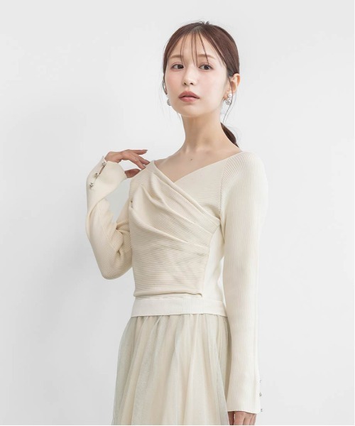 RANDA（ランダ）の「ドレープニットドッキングワンピース（ワンピース・レディース・ブルー/ブラック/アイボリー・1/0）」の4枚目の写真
