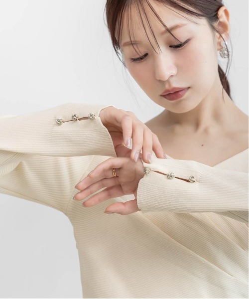RANDA（ランダ）の「ドレープニットドッキングワンピース（ワンピース・レディース・ブルー/ブラック/アイボリー・1/0）」の5枚目の写真