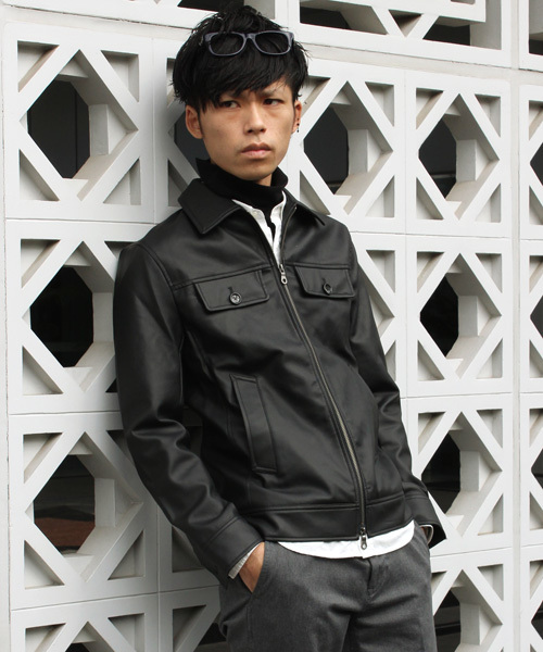 ESSENTIAL GARMENT MEN'S BIGI(エッセンシャルガーメントメンズビギ)の「フェイクレザーライダースジャケット(ライダースジャケット・メンズ・キャメル/ブラック・M/L/S)」の9枚目の写真