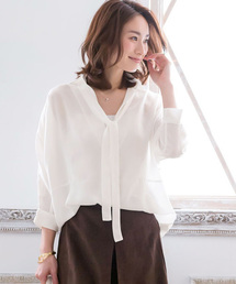 Pierrot | タイ付き スキッパー シフォン ブラウス(シャツ/ブラウス)
