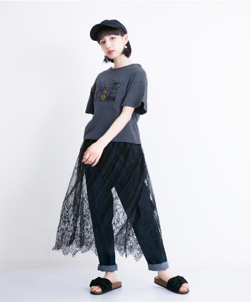 MERLOT(メルロー)の「オーケストラ柄クロップドTシャツ0527(Tシャツ/カットソー・レディース・オフホワイト/グレー・FREE)」の12枚目の写真