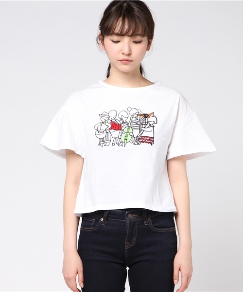 MERLOT(メルロー)の「オーケストラ柄クロップドTシャツ0527(Tシャツ/カットソー・レディース・オフホワイト/グレー・FREE)」の3枚目の写真