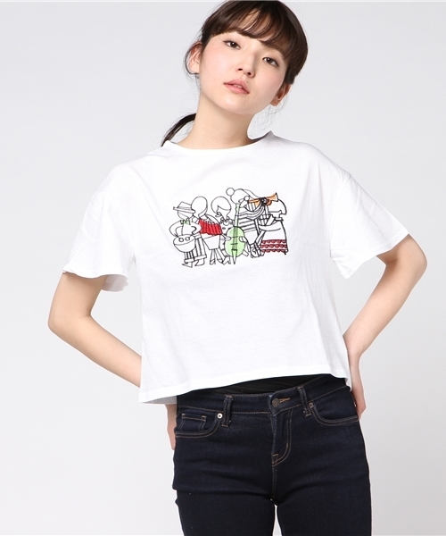 MERLOT(メルロー)の「オーケストラ柄クロップドTシャツ0527(Tシャツ/カットソー・レディース・オフホワイト/グレー・FREE)」の10枚目の写真