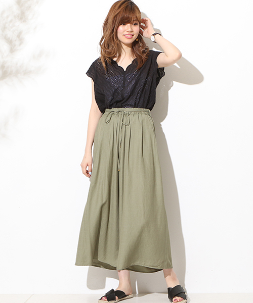 natural couture（ナチュラルクチュール）の「麻調スラブワイド（その他パンツ・レディース・ネイビー/カーキ/キャメル・FREE）」の15枚目の写真