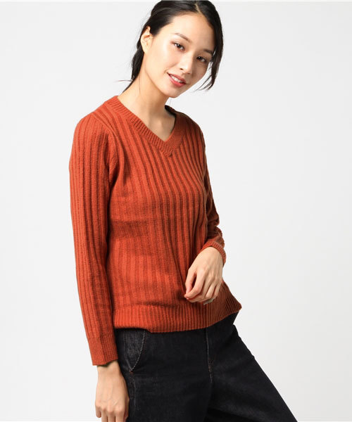 Honeys（ハニーズ）の「【ふわかる】リブ編プルオーバー（ニット/セーター・レディース・アイボリー/ブルー/杢グレー/オレンジ/ピンク/ブラック/マスタード・L/M/S）」の7枚目の写真