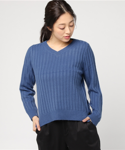 Honeys（ハニーズ）の「【ふわかる】リブ編プルオーバー（ニット/セーター・レディース・アイボリー/ブルー/杢グレー/オレンジ/ピンク/ブラック/マスタード・L/M/S）」の5枚目の写真