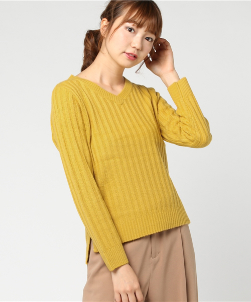 Honeys（ハニーズ）の「【ふわかる】リブ編プルオーバー（ニット/セーター・レディース・アイボリー/ブルー/杢グレー/オレンジ/ピンク/ブラック/マスタード・L/M/S）」の6枚目の写真