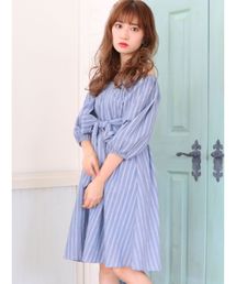 dazzlin | ストライプレトロネックラインワンピース(ワンピース)