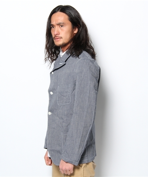 Sanca（サンカ）の「Sanca/INDIGO LINEN CANVAS PEAKED JACKET（テーラードジャケット・メンズ・ブラウン/インディゴブルー・3/2/1）」の3枚目の写真