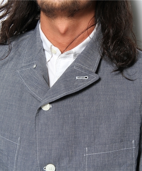 Sanca（サンカ）の「Sanca/INDIGO LINEN CANVAS PEAKED JACKET（テーラードジャケット・メンズ・ブラウン/インディゴブルー・3/2/1）」の5枚目の写真