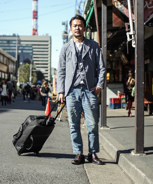 Sanca（サンカ）の「Sanca/INDIGO LINEN CANVAS PEAKED JACKET（テーラードジャケット・メンズ・ブラウン/インディゴブルー・3/2/1）」の9枚目の写真