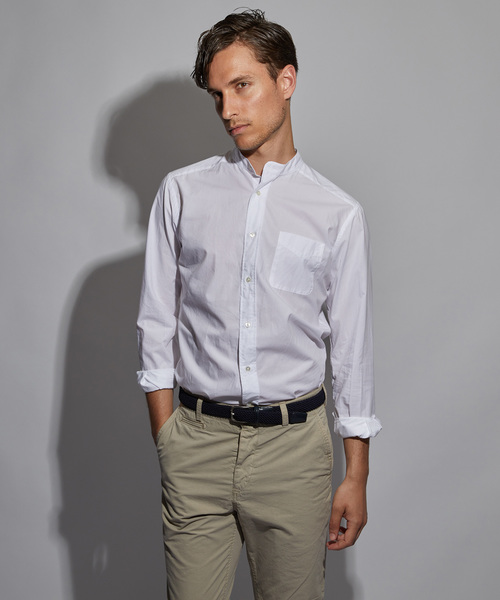 Cricket(クリケット)の「「Cricket」クリケットオリジナル タイプライター生地 スタンドカラーシャツ 日本製(シャツ/ブラウス・メンズ・ホワイト/ネイビー・X-LARGE/MEDIUM/LARGE)」の4枚目の写真