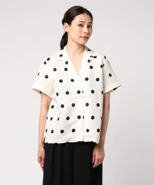 MOUSSY（マウジー）の「HALF SLEEVE LINEN DOT SHIRT（シャツ/ブラウス・レディース・ダークネイビー/ホワイト系その他/ベージュ系その他・FREE）」の5枚目の写真