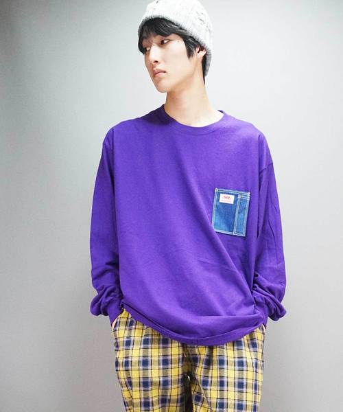 ROUND HOUSE（ラウンドハウス）の「【ROUND HOUSE】 ロゴパッチデニムポケットロングスリーブTシャツ（Tシャツ/カットソー・メンズ・ワイン/パープル/ホワイト/ブラック/ネイビー/オリーブ/オレンジ/グレー・L/XL/S/M）」の6枚目の写真