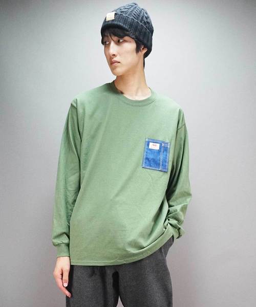 ROUND HOUSE（ラウンドハウス）の「【ROUND HOUSE】 ロゴパッチデニムポケットロングスリーブTシャツ（Tシャツ/カットソー・メンズ・ワイン/パープル/ホワイト/ブラック/ネイビー/オリーブ/オレンジ/グレー・L/XL/S/M）」の5枚目の写真