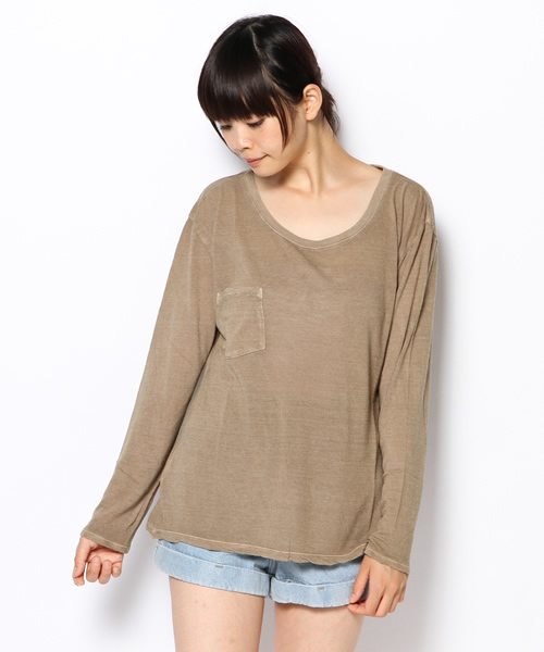 goa（ゴア）の「ポケット付ベーシックロンT（Tシャツ/カットソー・レディース・アイボリー/ブラック/ベージュ/カーキ/オレンジ・FREE）」の3枚目の写真