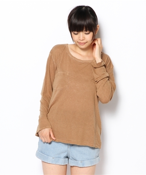 goa（ゴア）の「ポケット付ベーシックロンT（Tシャツ/カットソー・レディース・アイボリー/ブラック/ベージュ/カーキ/オレンジ・FREE）」の5枚目の写真