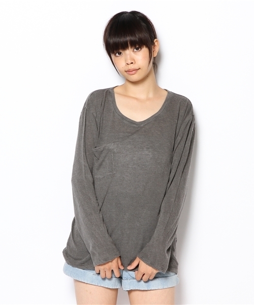 goa（ゴア）の「ポケット付ベーシックロンT（Tシャツ/カットソー・レディース・アイボリー/ブラック/ベージュ/カーキ/オレンジ・FREE）」の2枚目の写真