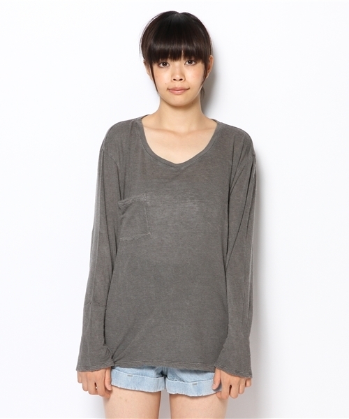 goa（ゴア）の「ポケット付ベーシックロンT（Tシャツ/カットソー・レディース・アイボリー/ブラック/ベージュ/カーキ/オレンジ・FREE）」の6枚目の写真