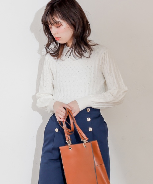 natural couture（ナチュラルクチュール）の「レトロなみなみ柄編みニット（ニット/セーター・レディース・アイボリー/ミント/スモークピンク・FREE）」の2枚目の写真