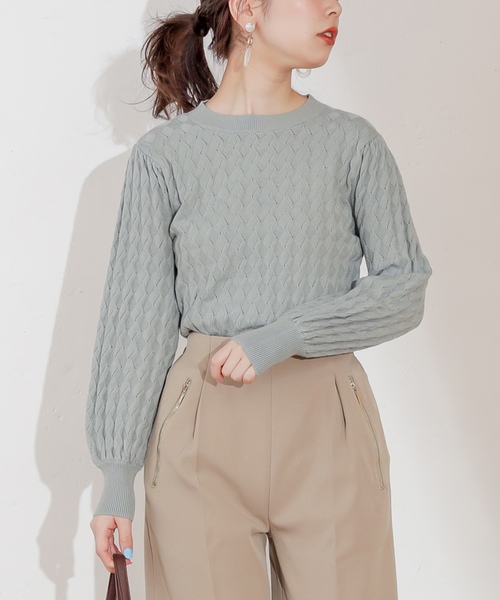 natural couture（ナチュラルクチュール）の「レトロなみなみ柄編みニット（ニット/セーター・レディース・アイボリー/ミント/スモークピンク・FREE）」の3枚目の写真