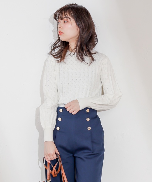 natural couture（ナチュラルクチュール）の「レトロなみなみ柄編みニット（ニット/セーター・レディース・アイボリー/ミント/スモークピンク・FREE）」の11枚目の写真