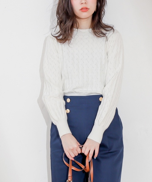 natural couture（ナチュラルクチュール）の「レトロなみなみ柄編みニット（ニット/セーター・レディース・アイボリー/ミント/スモークピンク・FREE）」の12枚目の写真