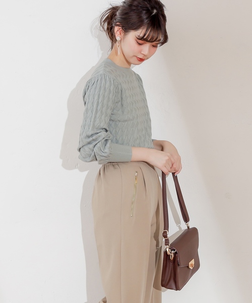 natural couture（ナチュラルクチュール）の「レトロなみなみ柄編みニット（ニット/セーター・レディース・アイボリー/ミント/スモークピンク・FREE）」の14枚目の写真