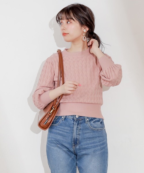 natural couture（ナチュラルクチュール）の「レトロなみなみ柄編みニット（ニット/セーター・レディース・アイボリー/ミント/スモークピンク・FREE）」の7枚目の写真