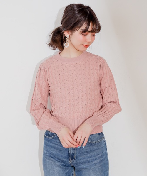 natural couture（ナチュラルクチュール）の「レトロなみなみ柄編みニット（ニット/セーター・レディース・アイボリー/ミント/スモークピンク・FREE）」の8枚目の写真