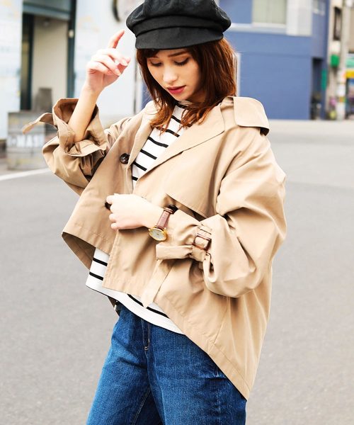 Fashion Letter(ファッションレター)の「オーバーシルエット キャンディ袖ショートトレンチコート ライトアウター(トレンチコート)」|キャメル