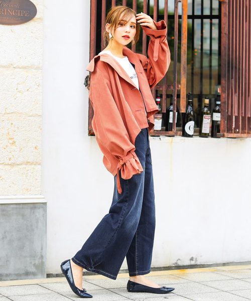 Fashion Letter（ファッションレター）の「オーバーシルエット キャンディ袖ショートトレンチコート ライトアウター（トレンチコート・レディース・ブラック/ベージュ/サンドベージュ/キャメル/ダークカーキ/スモークピンク/ベージュ系その他/テラコッタ/ブラウン・M/L）」の19枚目の写真