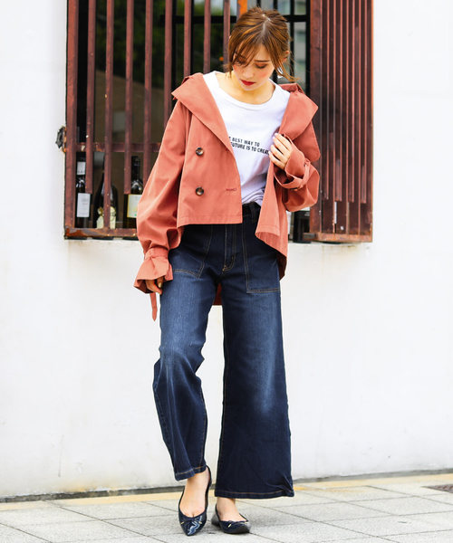 Fashion Letter（ファッションレター）の「オーバーシルエット キャンディ袖ショートトレンチコート ライトアウター（トレンチコート・レディース・ブラック/ベージュ/サンドベージュ/キャメル/ダークカーキ/スモークピンク/ベージュ系その他/テラコッタ/ブラウン・M/L）」の21枚目の写真