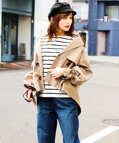 Fashion Letter（ファッションレター）の「オーバーシルエット キャンディ袖ショートトレンチコート ライトアウター（トレンチコート・レディース・ブラック/ベージュ/サンドベージュ/キャメル/ダークカーキ/スモークピンク/ベージュ系その他/テラコッタ/ブラウン・M/L）」の22枚目の写真