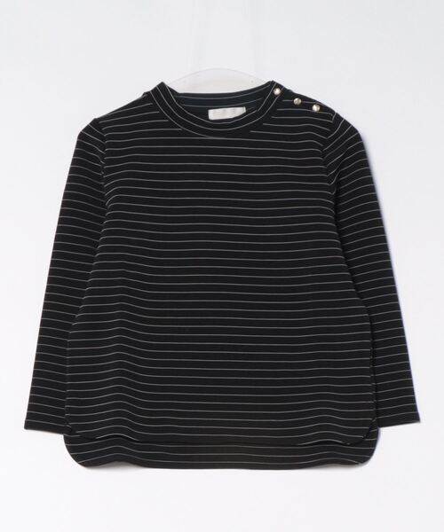 12Twelve Agenda(トゥエルブ アジェンダ)の「肩釦ハイネックボーダーカットソープルオーバー(Tシャツ/カットソー・レディース・ブラック/オフホワイト・M)」の1枚目の写真
