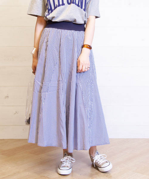 B.I.D.(ビーアイディー)の「BID / 16枚ハギ Ginham Check Flare Skirt(スカート・レディース・ブラック/ネイビー・FREE)」の2枚目の写真
