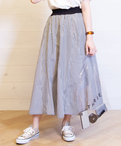 B.I.D.(ビーアイディー)の「BID / 16枚ハギ Ginham Check Flare Skirt(スカート・レディース・ブラック/ネイビー・FREE)」の1枚目の写真