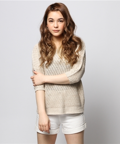 goa（ゴア）の「麻レーヨンドルマン7分袖Top`ｓ（ニット/セーター・レディース・アイボリー/モカ/ベージュ/A/B/グリーン・FREE）」の14枚目の写真